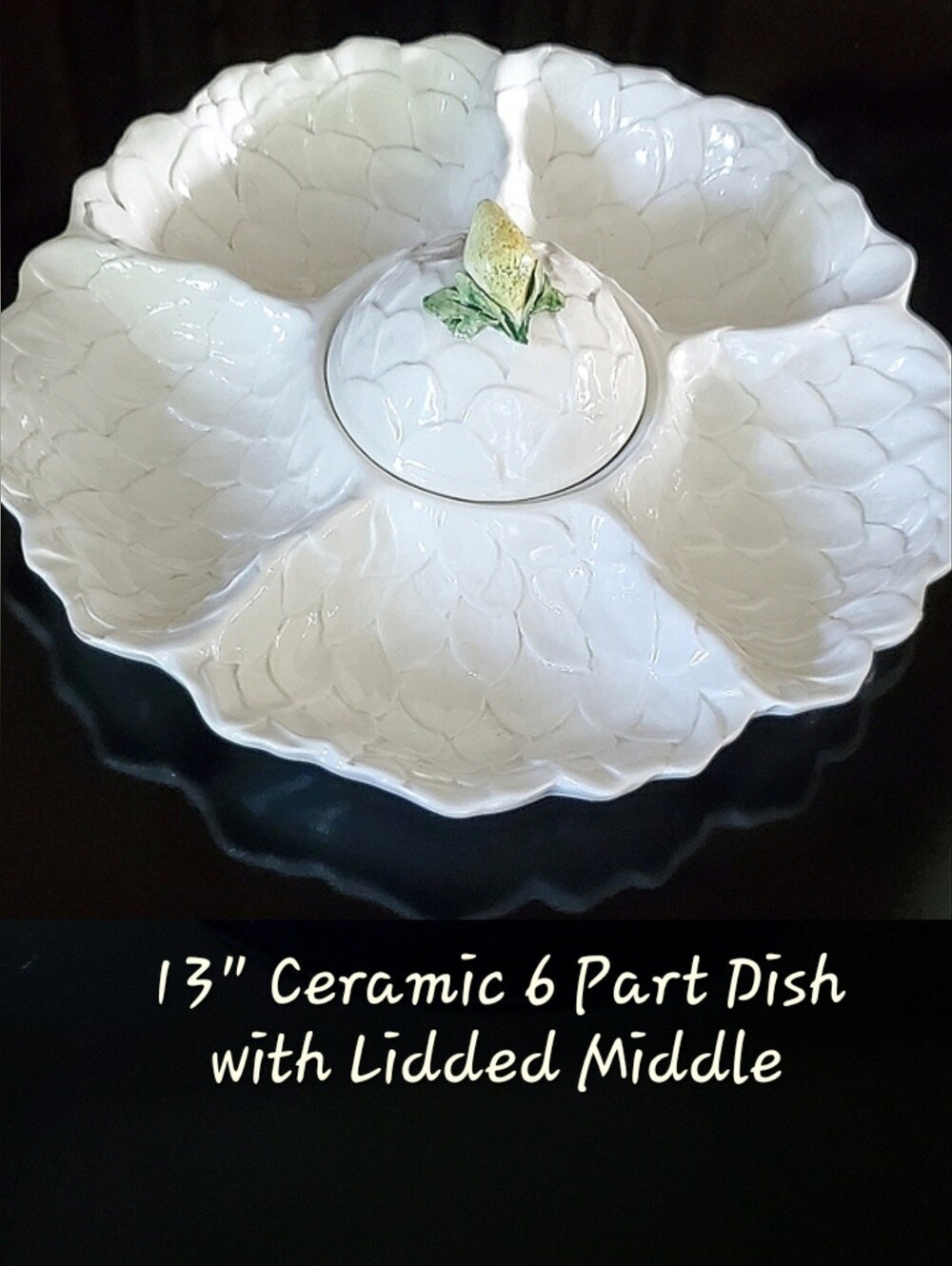 Gorgeous 13" 6 Section Ceramic Dish w/ 🍋 Lidded Middle
